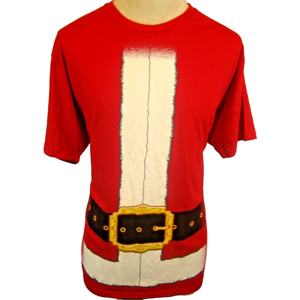 Mens Holiday Time Red Cotton Christmas Santa Claus SS T-Shirt sz XL
